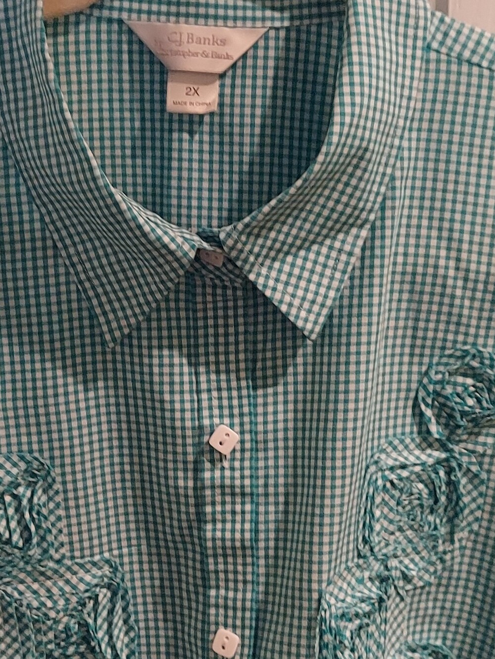 C J Banks Tourquoise Gingham Checked Blouse - Picture 2 of 8